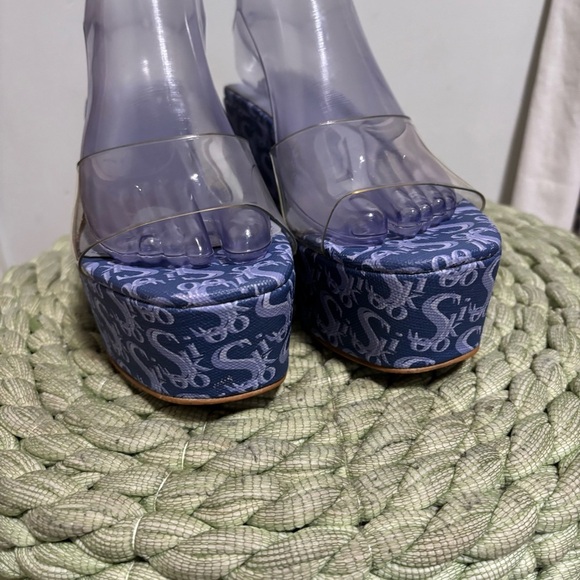 Sooki La La The Rocky La La Clear Slip On Blue Logo Platform Wedge Sandals - Picture 13 of 16